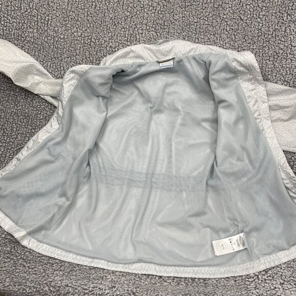 Columbia Hooded Cinched Waist Silver Gray Print Windbreaker Jacket Women's M - Picture 11 of 12